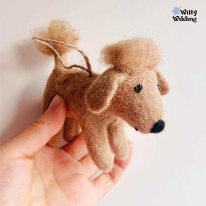 Wool Needle Felting - Handmade Brown Poodle Charm, Christmas Ornament