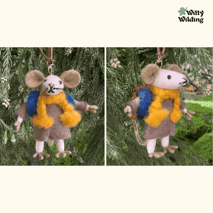 Wool Needle Felting-Coat Mouse with backpack,Christmas Decoration