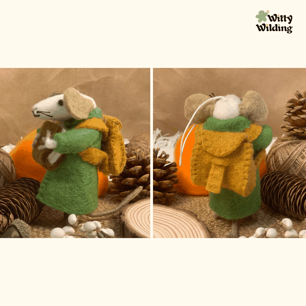 Wool Needle Felting-Coat Mouse with backpack,Christmas Decoration