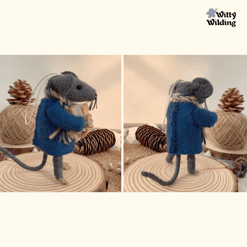 Wool Needle Felting-Coat Mouse with backpack,Christmas Decoration