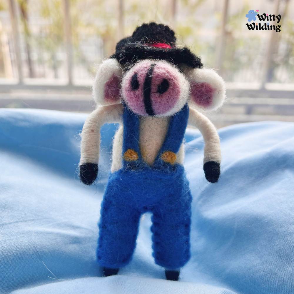 Wool Needle Felting - Handmade Cowboy Calf Bag Charm, Christmas Gift