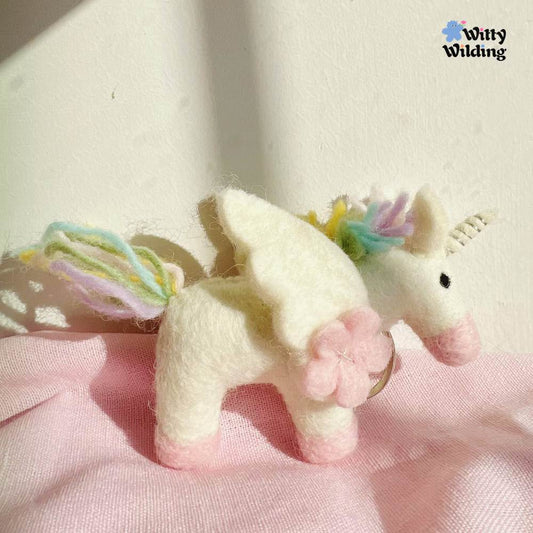 Wool Needle Felting - Handmade Unicorn bag Charm, Christmas Ornament