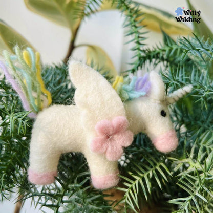 Wool Needle Felting - Handmade Unicorn bag Charm, Christmas Ornament