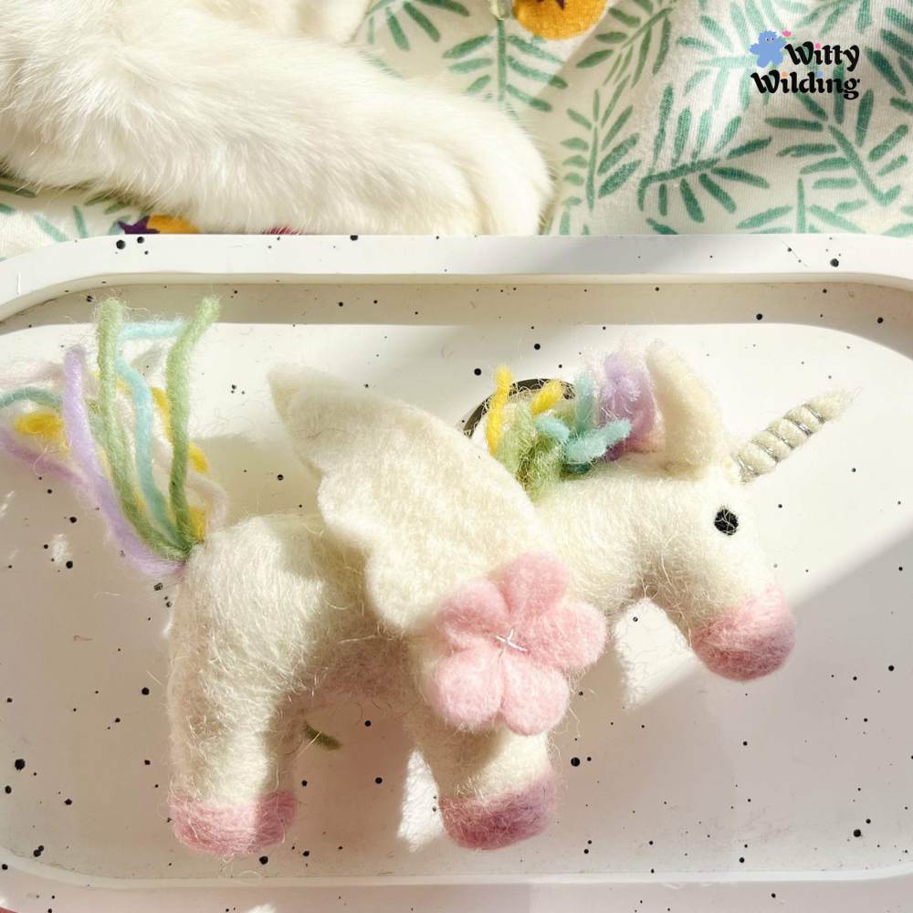 Wool Needle Felting - Handmade Unicorn bag Charm, Christmas Ornament