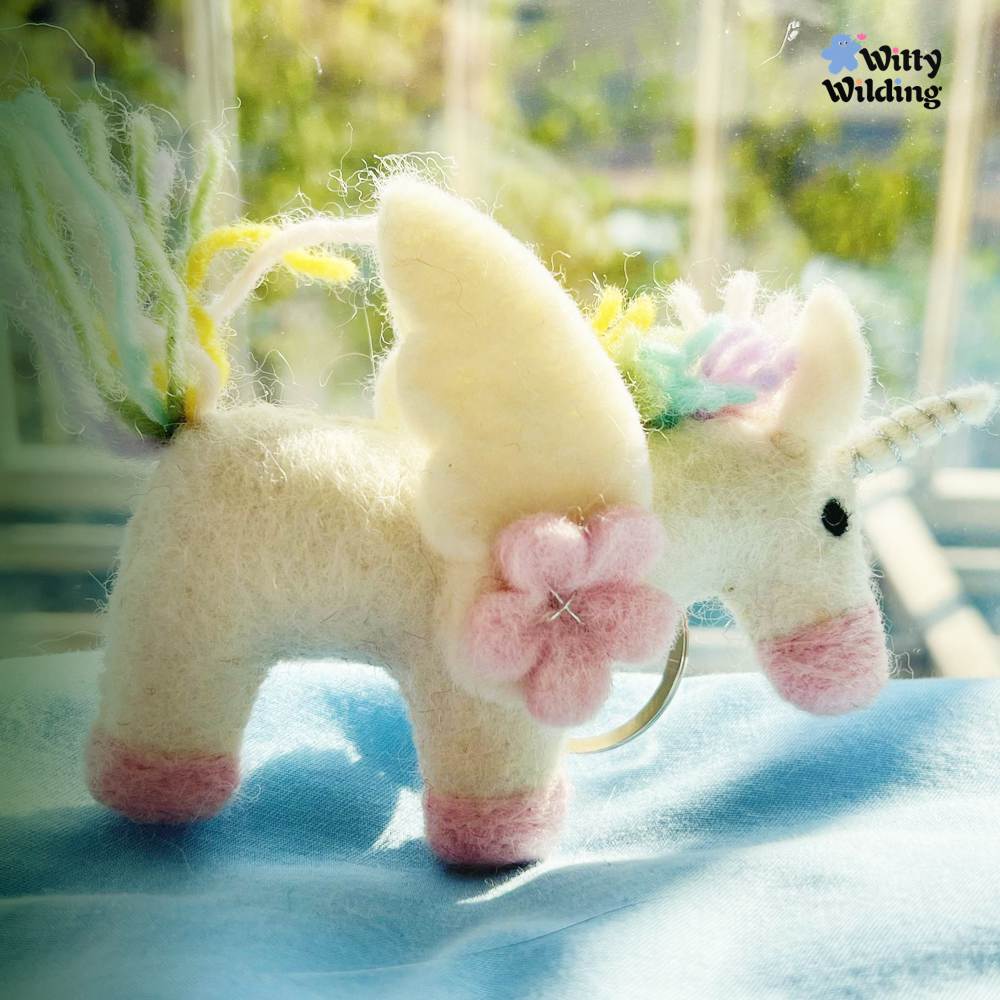 Wool Needle Felting - Handmade Unicorn bag Charm, Christmas Ornament