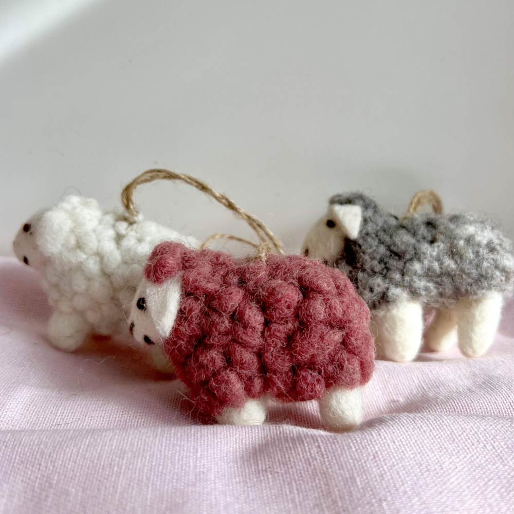 Wool Needle Felting - Little Sheep with backpack, Christmas Decoration