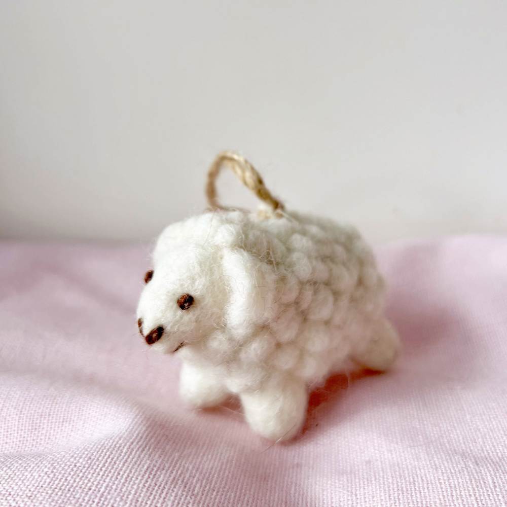 Wool Needle Felting - Little Sheep with backpack, Christmas Decoration