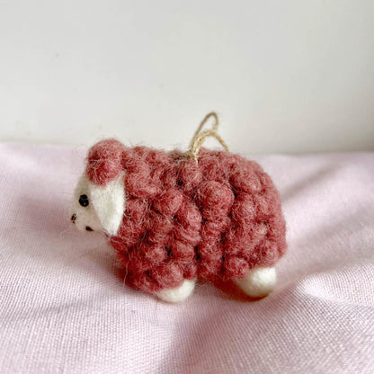 Wool Needle Felting - Little Sheep with backpack, Christmas Decoration