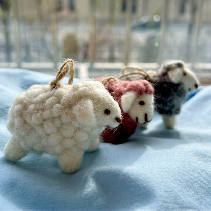 Wool Needle Felting - Little Sheep with backpack, Christmas Decoration