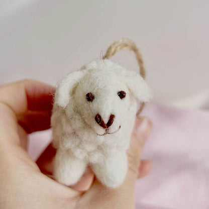 Wool Needle Felting - Little Sheep with backpack, Christmas Decoration