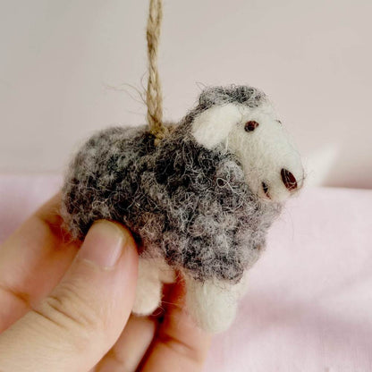 Wool Needle Felting - Little Sheep with backpack, Christmas Decoration