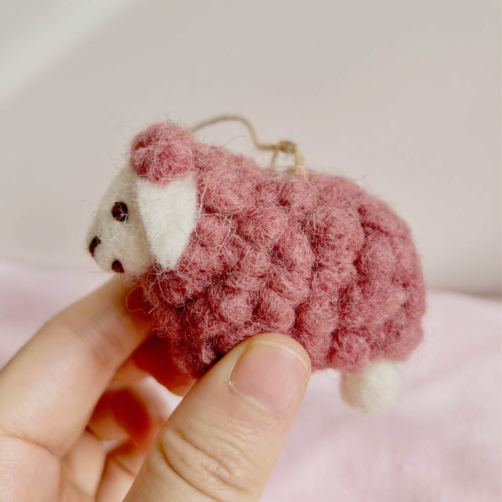 Wool Needle Felting - Little Sheep with backpack, Christmas Decoration