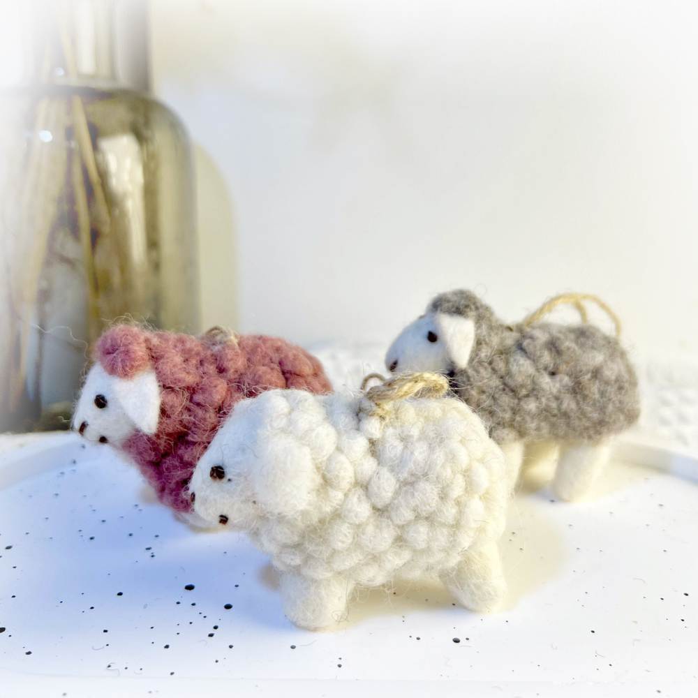 Wool Needle Felting - Little Sheep with backpack, Christmas Decoration