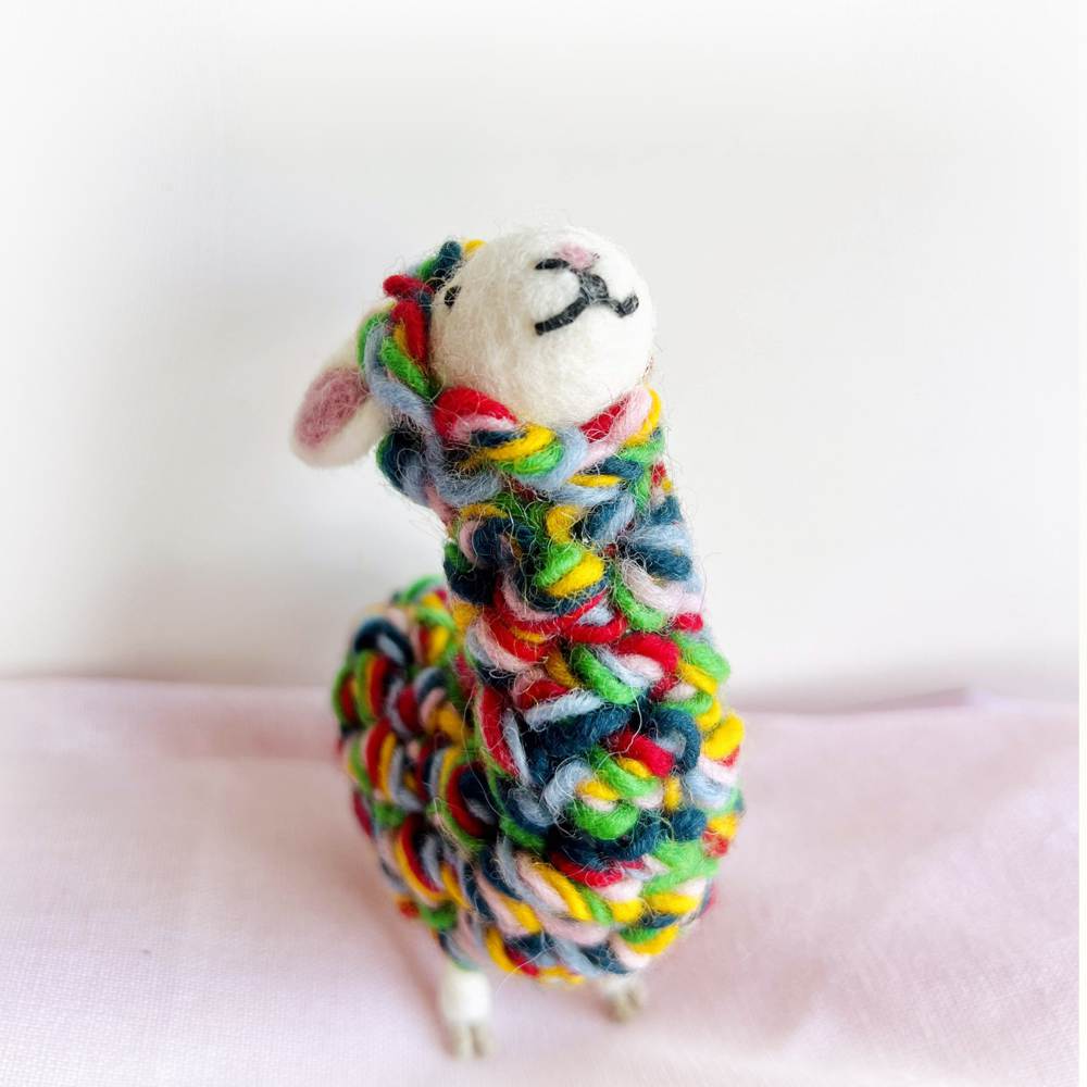 Wool Needle Felting - Handmade Rainbow Alpaca Toy, Christmas Gift