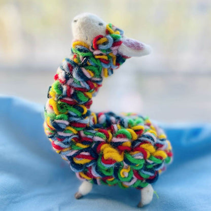 Wool Needle Felting - Handmade Rainbow Alpaca Toy, Christmas Gift