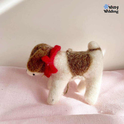 Wool Needle Felting - Red-Scarfed Puppy Bag Charm, Christmas Ornament