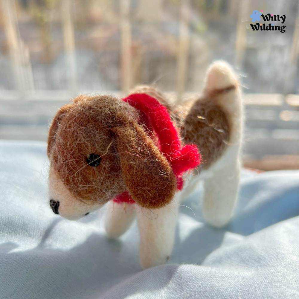 Wool Needle Felting - Red-Scarfed Puppy Bag Charm, Christmas Ornament