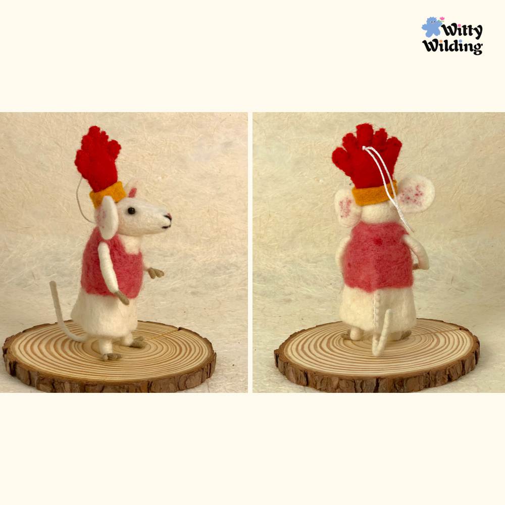 Wool Needle Felting-Religion Mouse with backpack,Christmas Decoration