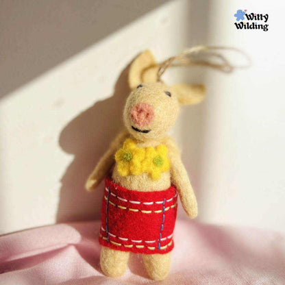 Wool Needle Felting - Handmade Sauna Piggy Bag Charm, Animal Ornament