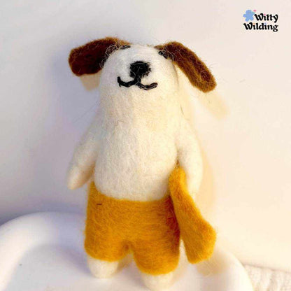 Wool Needle Felting - Handmade Surfing Puppy Charm, Animal Ornament