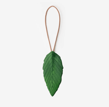 Leather Bag Charm - Green Leaves Pendant, Summer Green Leaf Keychain