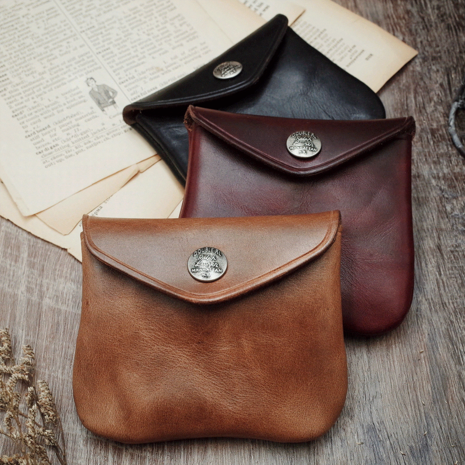 Leather Wallet - Vintage Envelope Clutch, Coin Purse, Small Clutch