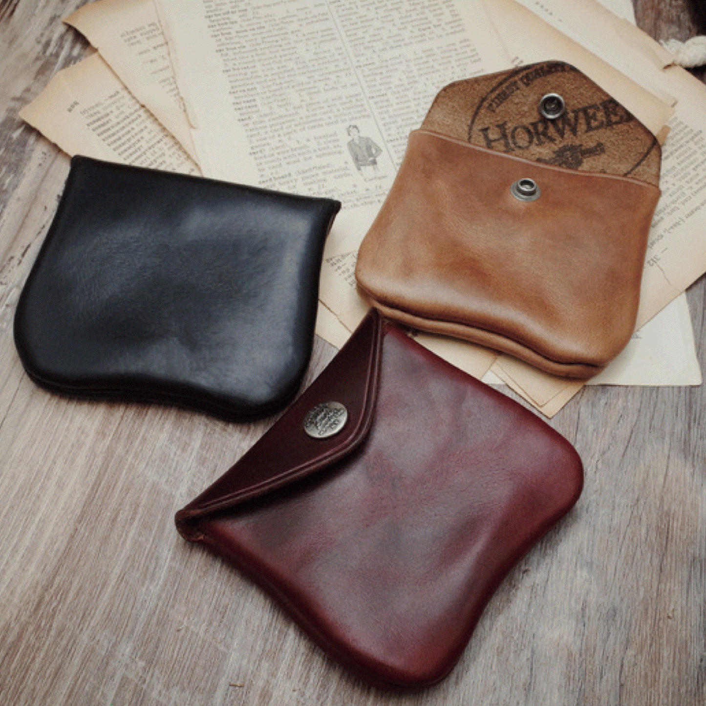 Leather Wallet - Vintage Envelope Clutch, Coin Purse, Small Clutch