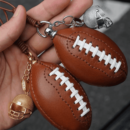 Leather Bag Charm - American Football Keychain, Gridiron Helmet