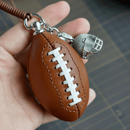 Leather Bag Charm - American Football Keychain, Gridiron Helmet