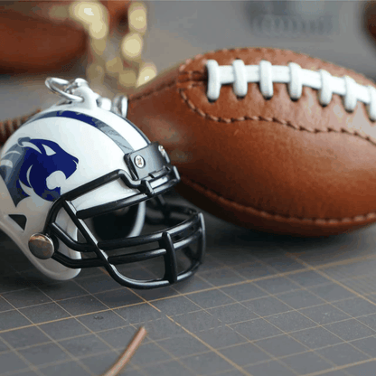 Leather Bag Charm - American Football Keychain, Gridiron Helmet