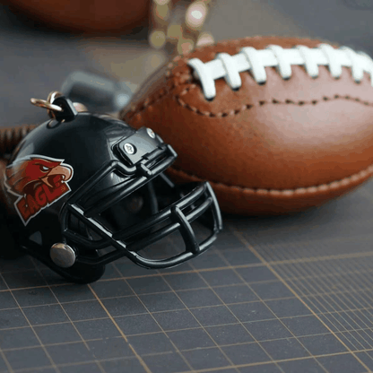 Leather Bag Charm - American Football Keychain, Gridiron Helmet