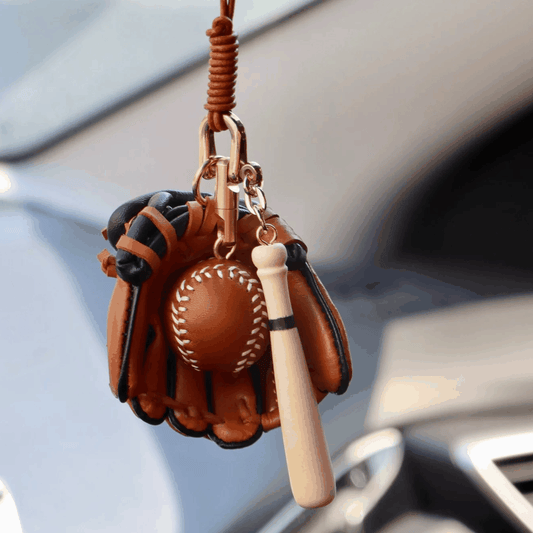 Leather Bag Charm - Baseball Set Keychain with Glove, Ball, and Bat