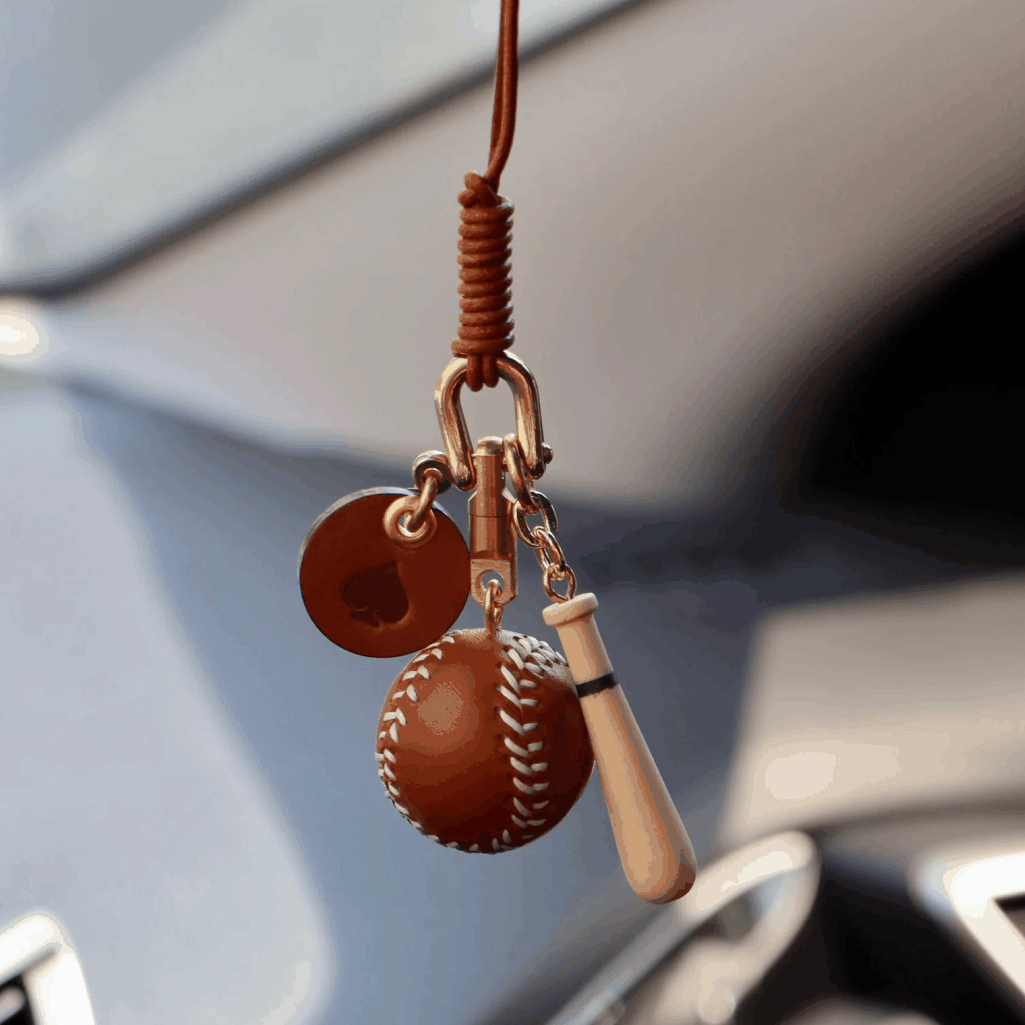 Leather Bag Charm - Baseball Set Keychain with Glove, Ball, and Bat