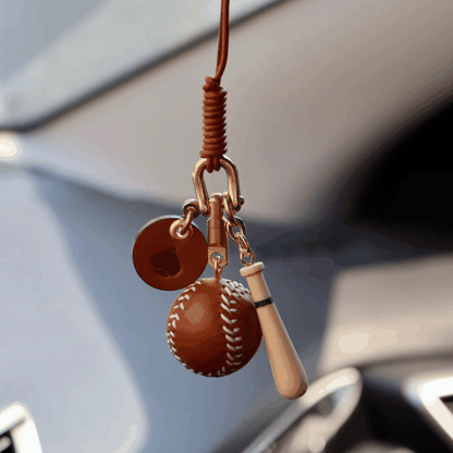 Leather Bag Charm - Baseball Set Keychain with Glove, Ball, and Bat