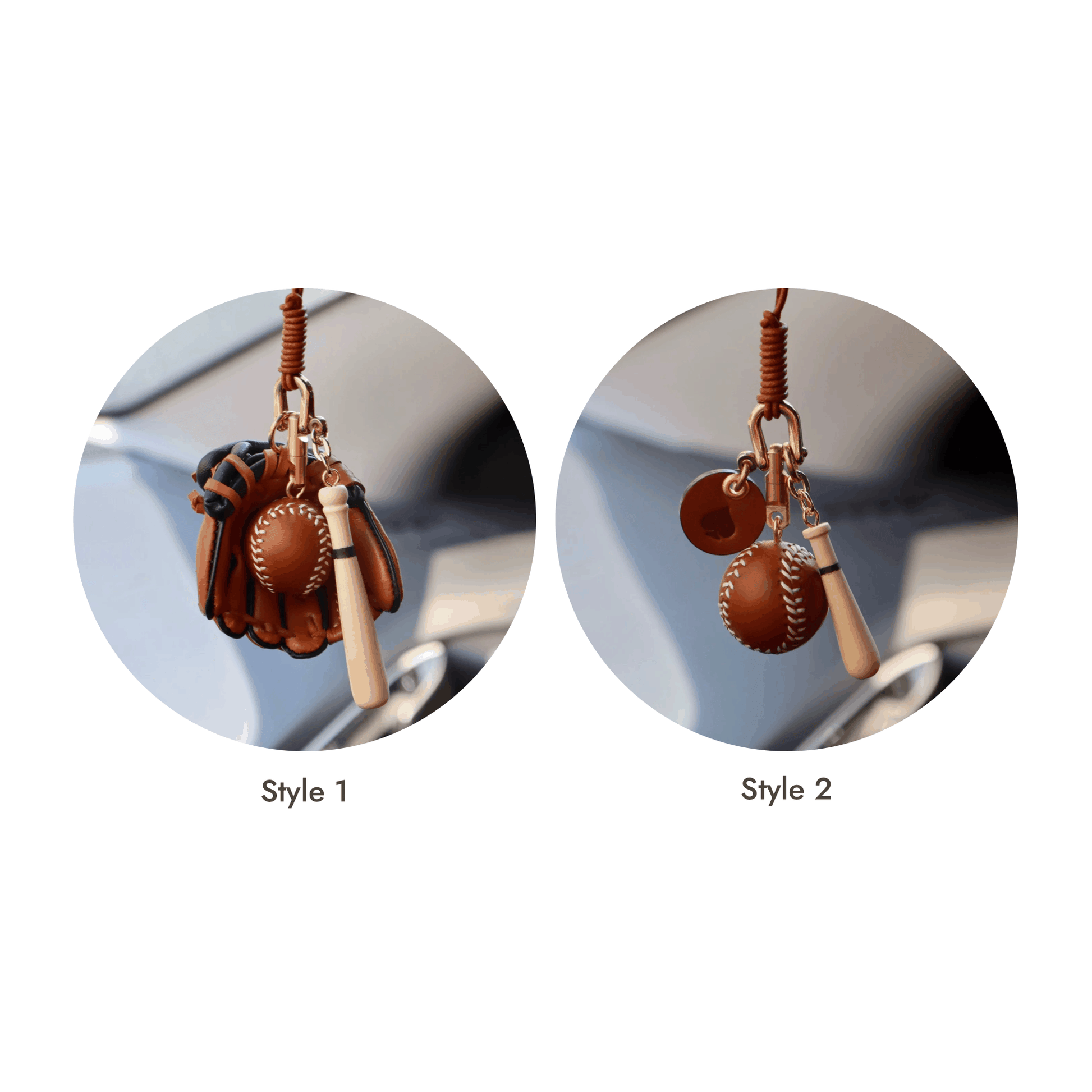 Leather Bag Charm - Baseball Set Keychain with Glove, Ball, and Bat