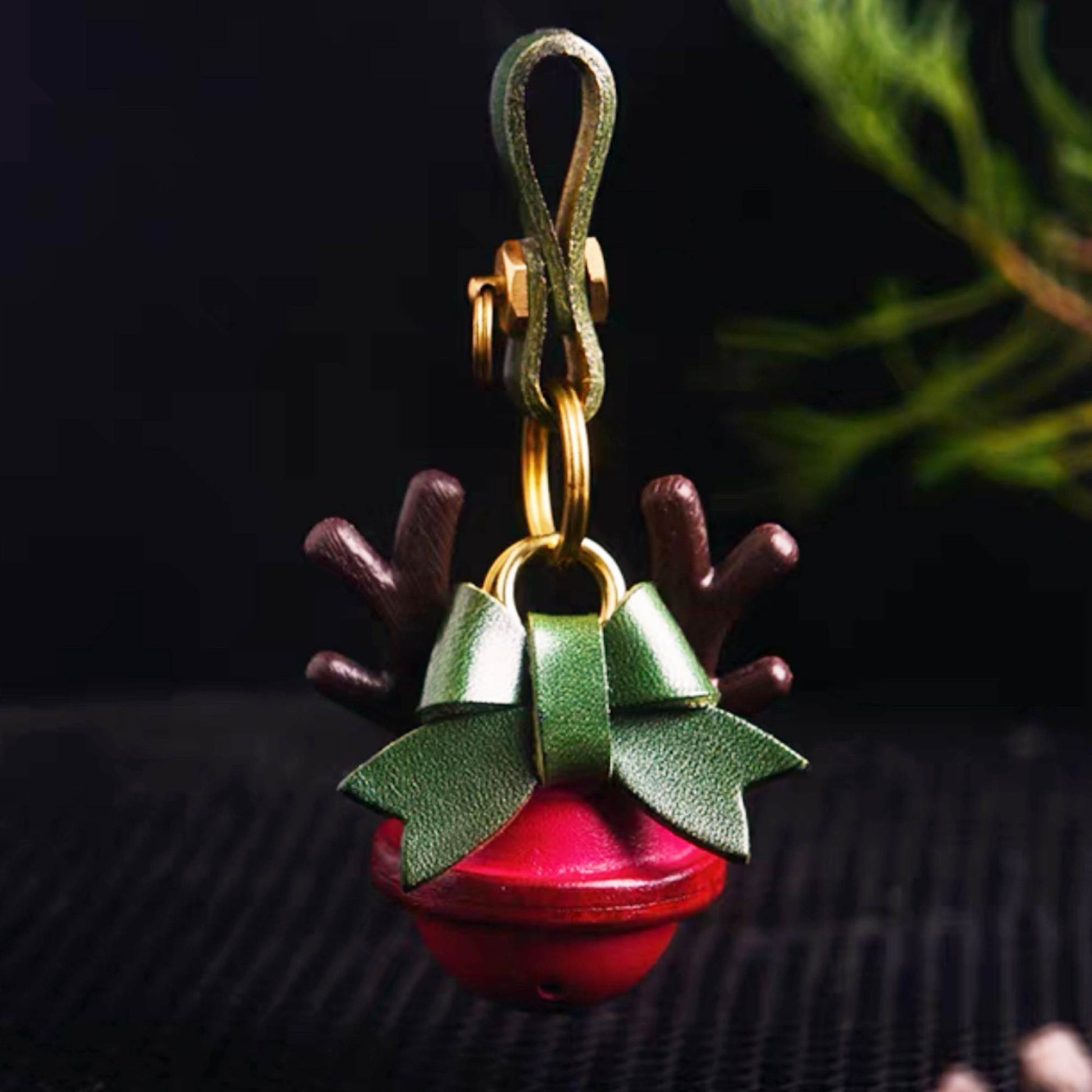 Christmas Jingle Bell-Leather Christmas Bell Bag Charm-Reindeer Bell