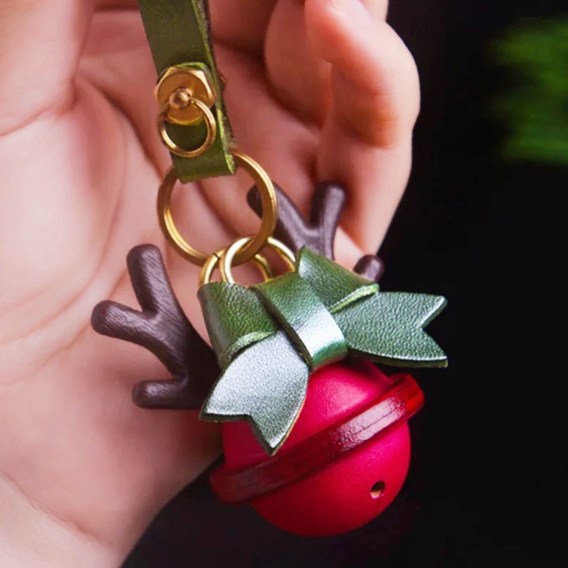 Christmas Jingle Bell-Leather Christmas Bell Bag Charm-Reindeer Bell