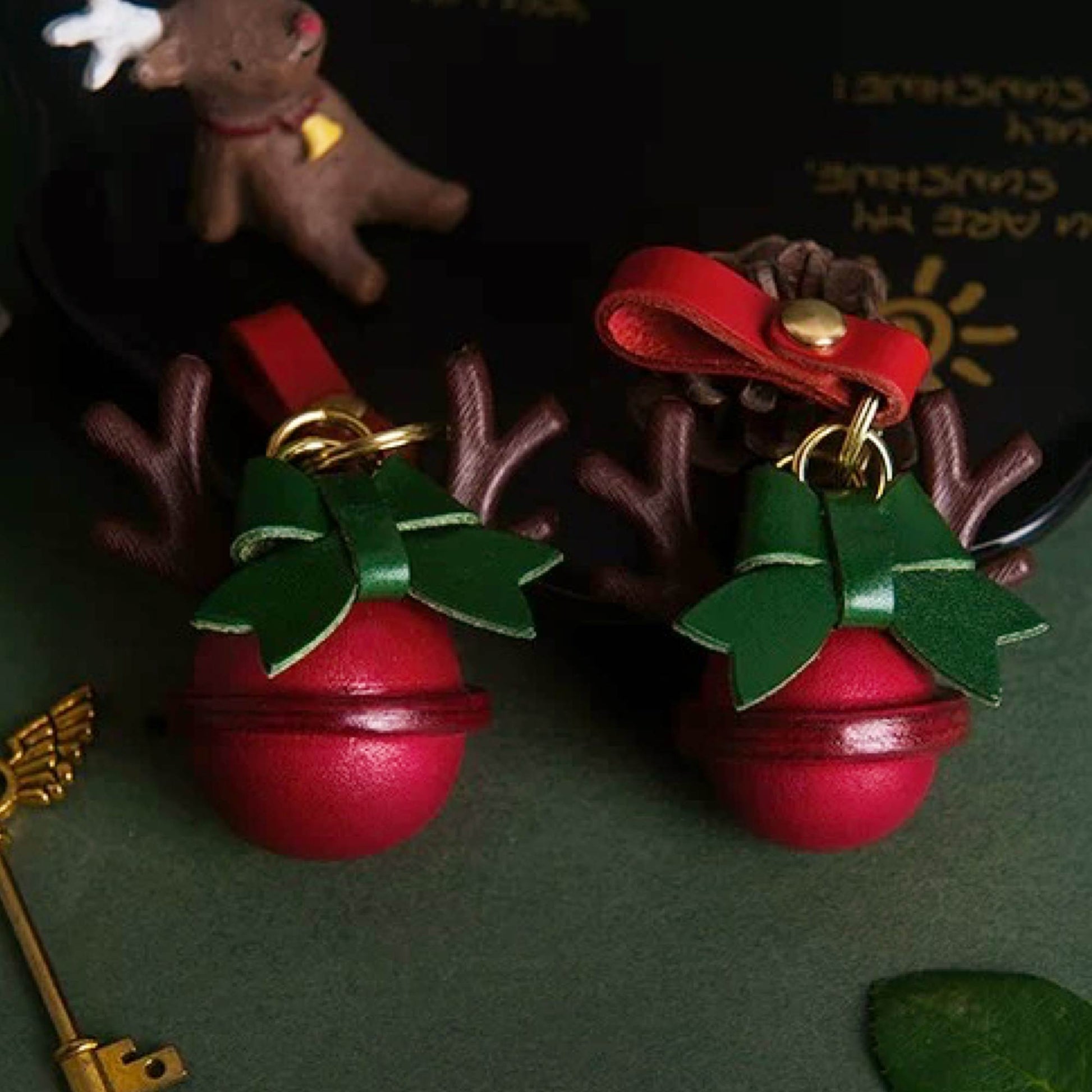 Christmas Jingle Bell-Leather Christmas Bell Bag Charm-Reindeer Bell