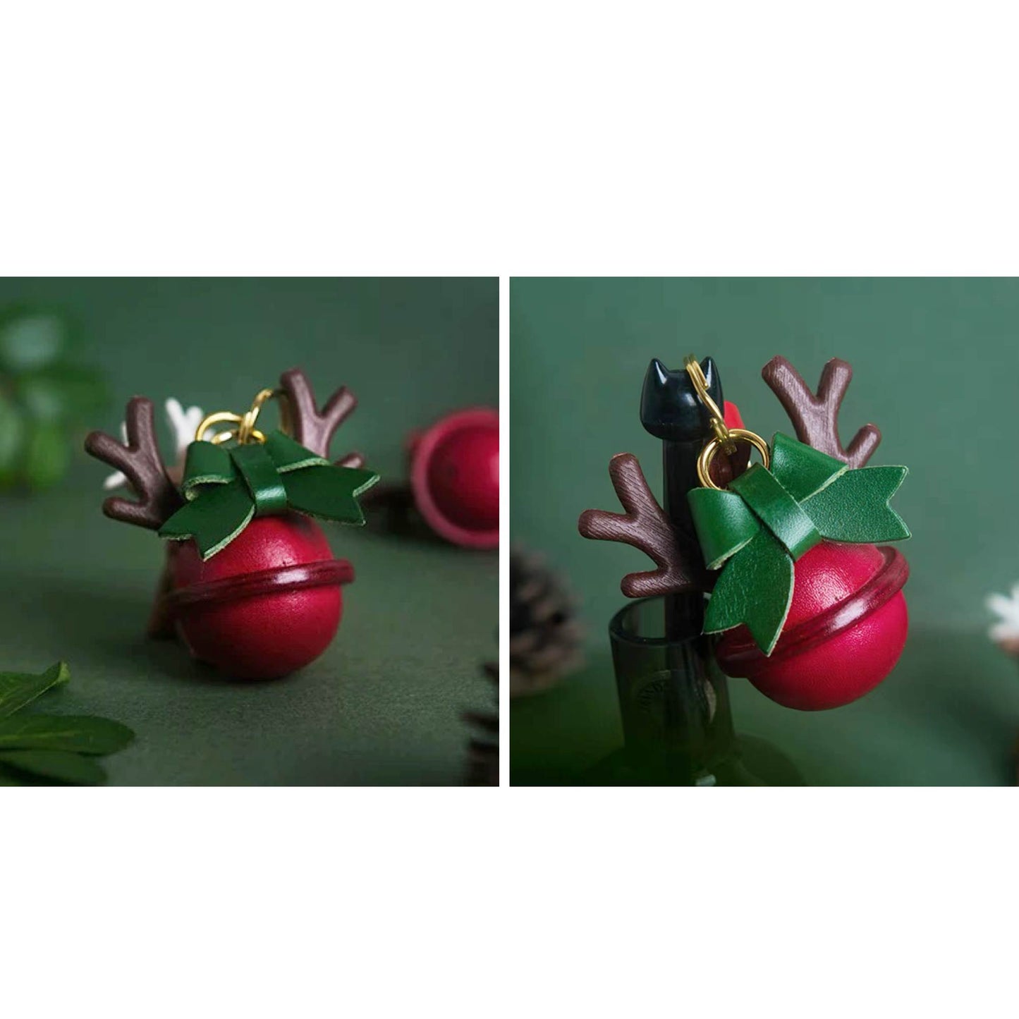 Christmas Jingle Bell-Leather Christmas Bell Bag Charm-Reindeer Bell