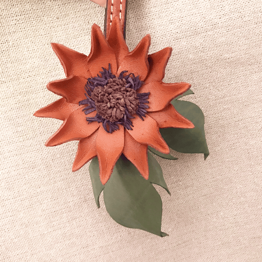 Leather Bag Charm - Flower Charm, Flower Keychain - Sunburst flower