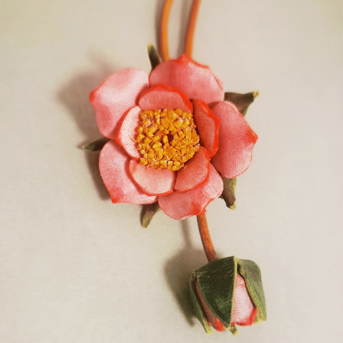 Leather Bag Charm – Flower Charm, Flower Keychain - Camellia