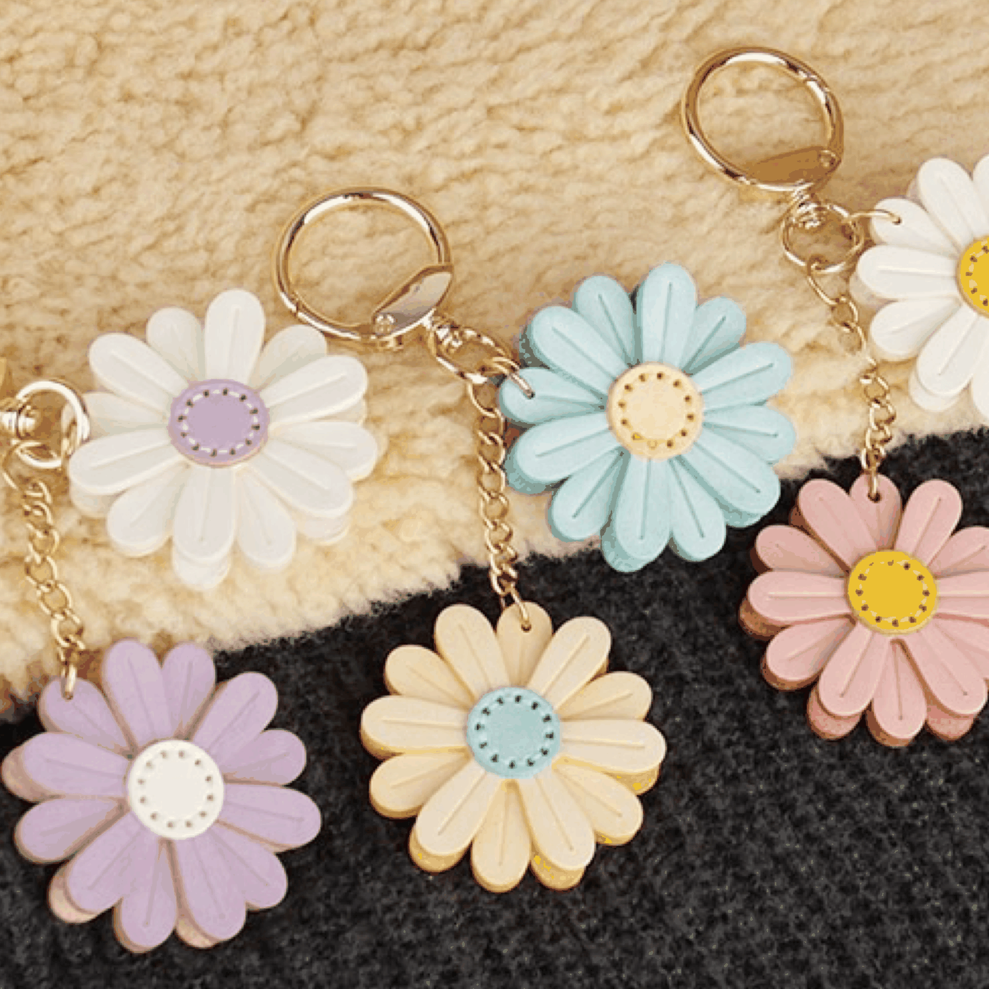 Leather Keychain Customized Daisy Flower Bag Charm Inspired by Nature