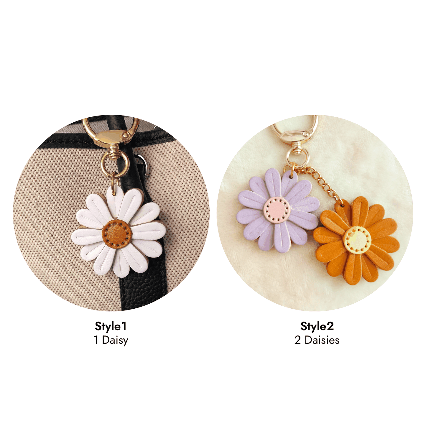 Leather Keychain Customized Daisy Flower Bag Charm Inspired by Nature