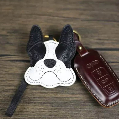 Leather Bag Charm - Cute Leather Puppy Keychain, French Bulldog Charm