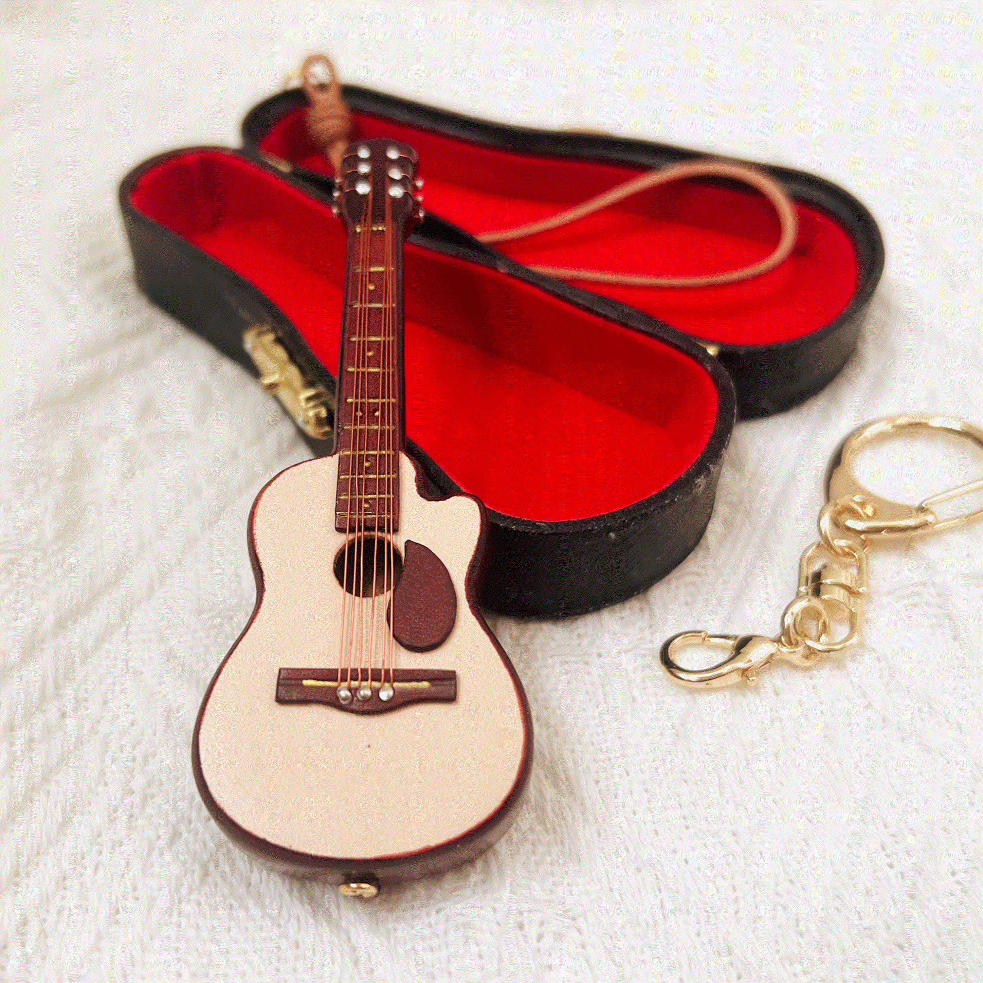 Leather Keychain - Guitar Bag Charm, Musical Instrument Pendant