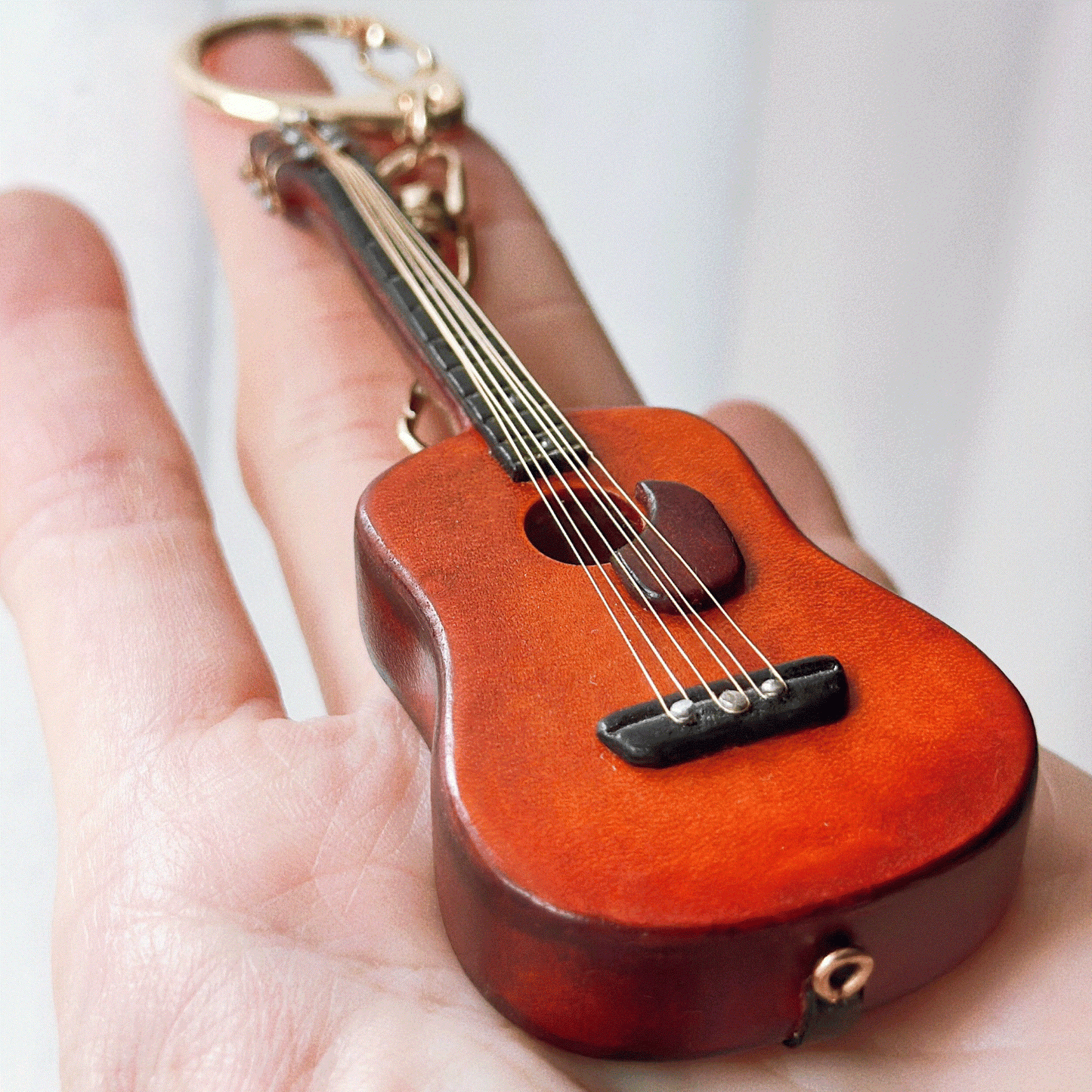 Leather Keychain - Guitar Bag Charm, Musical Instrument Pendant