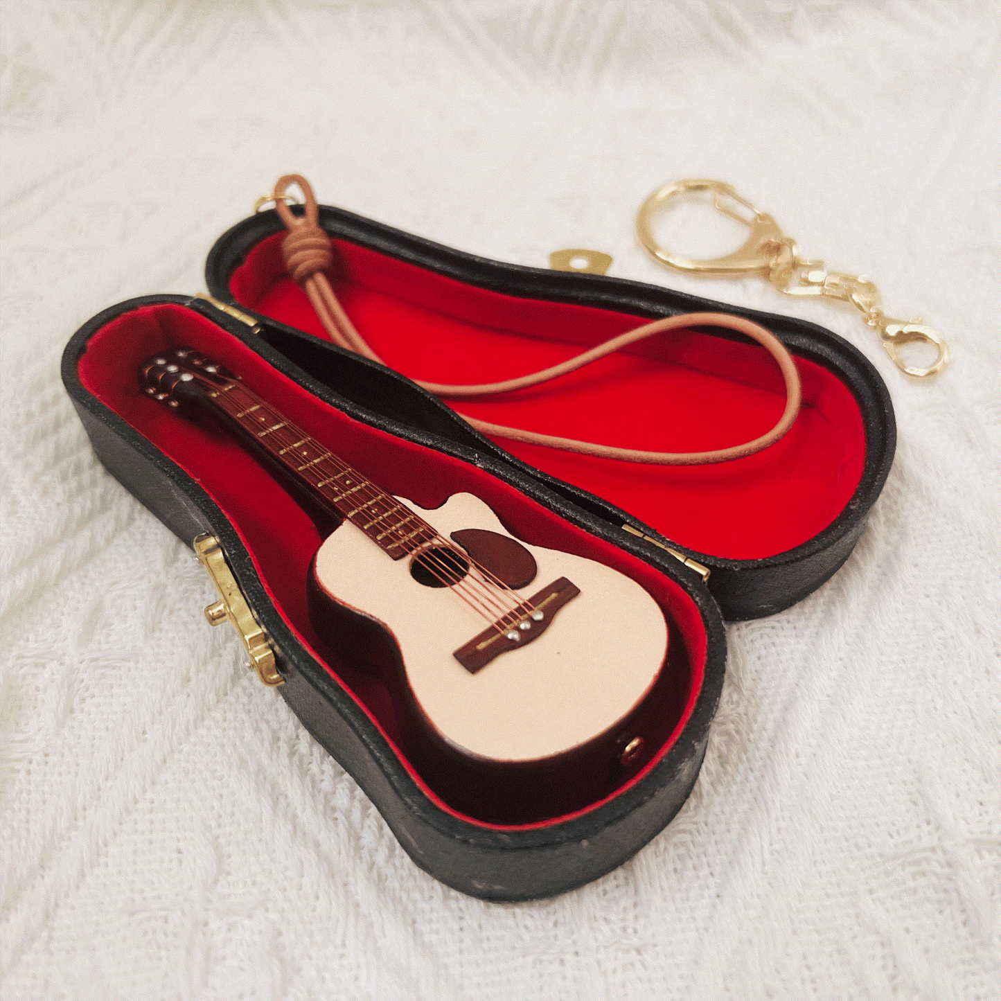 Leather Keychain - Guitar Bag Charm, Musical Instrument Pendant