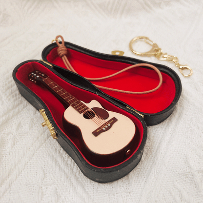 Leather Keychain - Guitar Bag Charm, Musical Instrument Pendant