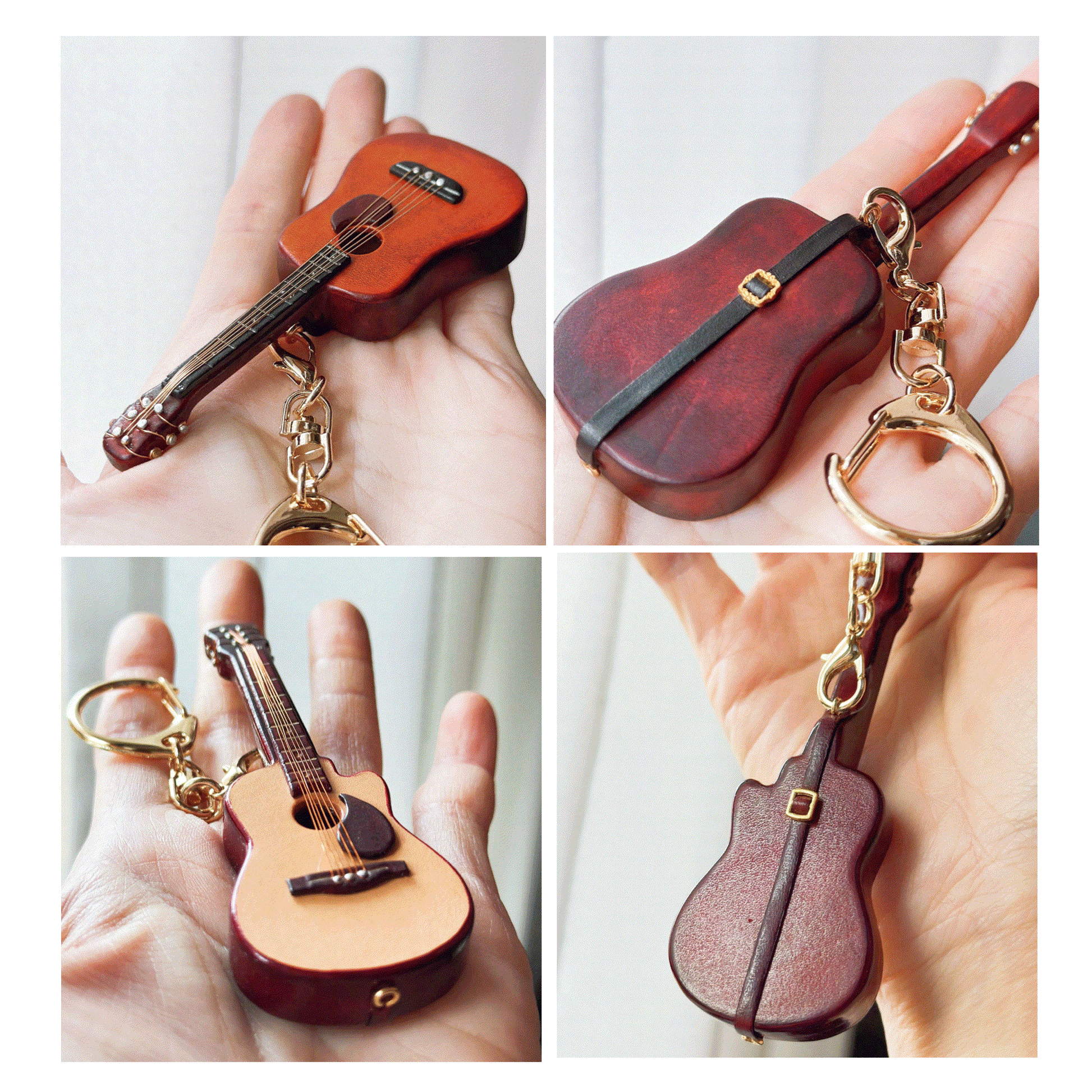 Leather Keychain - Guitar Bag Charm, Musical Instrument Pendant