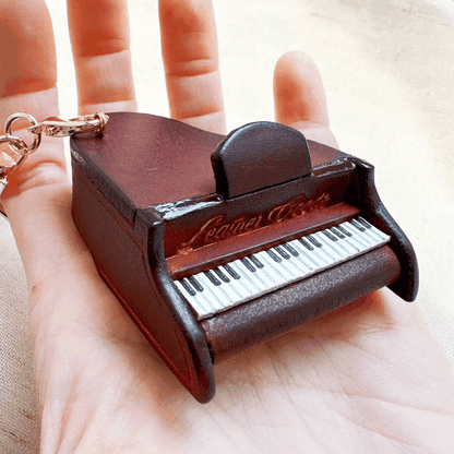 Leather Keychain - Leather Piano Bag Charm, Musical Instrument Pendant